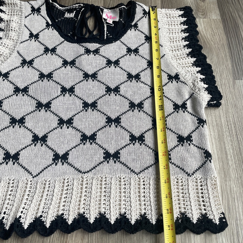 So Me Black White Diamond Bow Crochet Knit Ruffle Coquette Girly Whimsigoth L - Picture 5 of 6